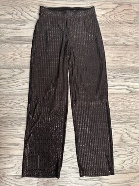 Black Sequin Wide-Leg Pants with Elastic Waist